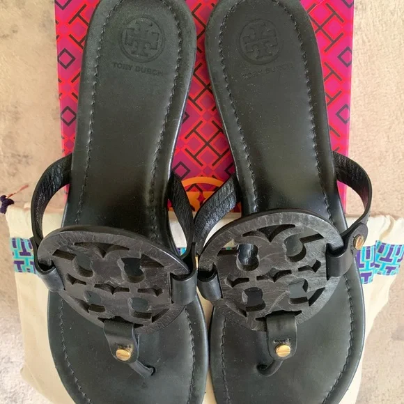 Tory Burch Black Logo Thong Sandals - Picture 2 of 13
